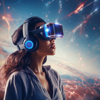 Mulher com óculos de realidade virtual